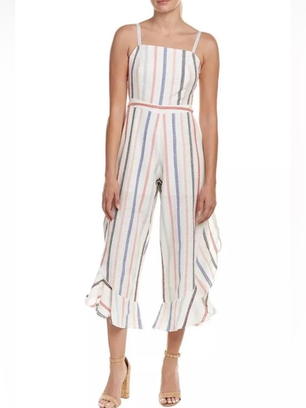 NWT Anthropologie Red Carter Everly Striped Cotton Ruffle Hem Jumpsuit
